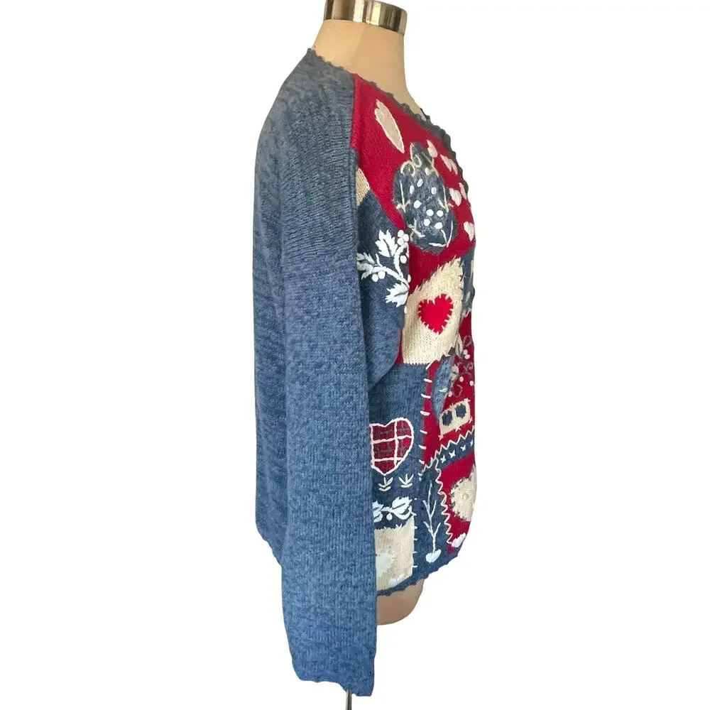 Heirloom Collection Vintage 90s Y2K Patchwork Cardigan SMALL Cottagecore Hearts
